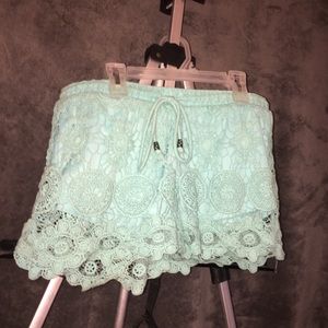 Teal Crochet Shorts